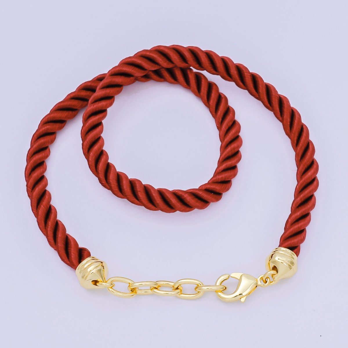 24K Gold Filled Rope Twisted Braided Cord Chain Necklace with Extender in Red, Pink & Blue | WA - 3363 - WA - 3367, WA - 3764 - WA - 3766 - DLUXCA