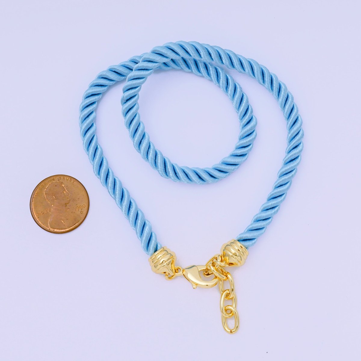 24K Gold Filled Rope Twisted Braided Cord Chain Necklace with Extender in Red, Pink & Blue | WA - 3363 - WA - 3367, WA - 3764 - WA - 3766 - DLUXCA