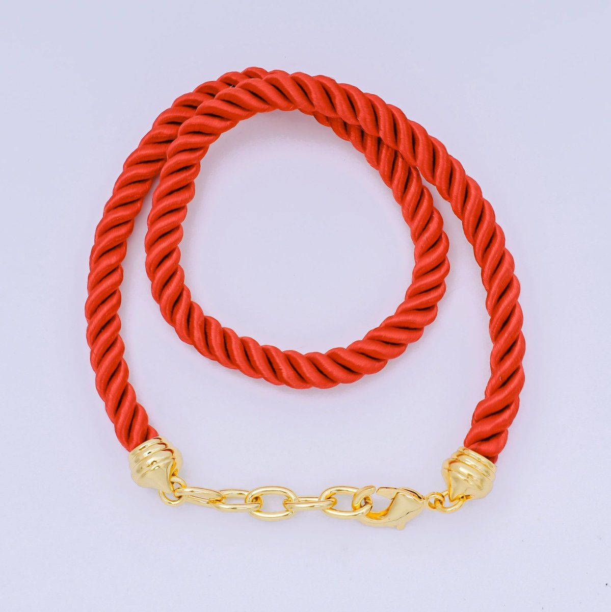 24K Gold Filled Rope Twisted Braided Cord Chain Necklace with Extender in Red, Pink & Blue | WA - 3363 - WA - 3367, WA - 3764 - WA - 3766 - DLUXCA