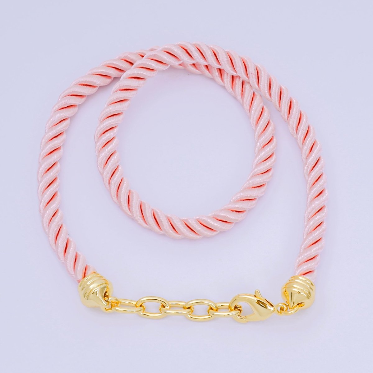 24K Gold Filled Rope Twisted Braided Cord Chain Necklace with Extender in Red, Pink & Blue | WA - 3363 - WA - 3367, WA - 3764 - WA - 3766 - DLUXCA