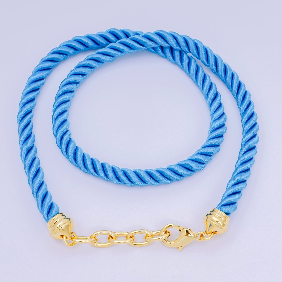 24K Gold Filled Rope Twisted Braided Cord Chain Necklace with Extender in Red, Pink & Blue | WA - 3363 - WA - 3367, WA - 3764 - WA - 3766 - DLUXCA