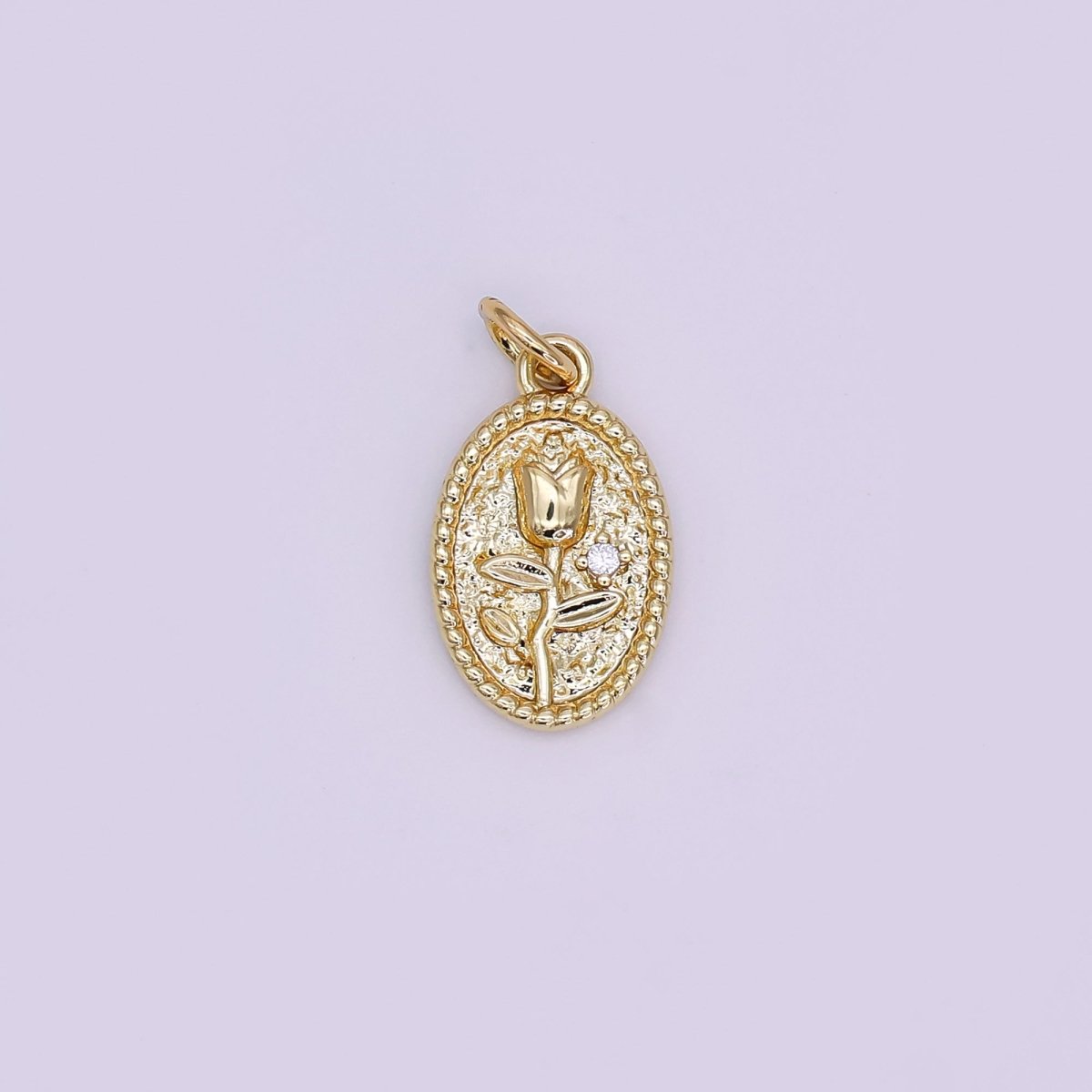 24K Gold Filled Rose Flower Hammered Oval Charm in Gold & Silver | N957 - DLUXCA