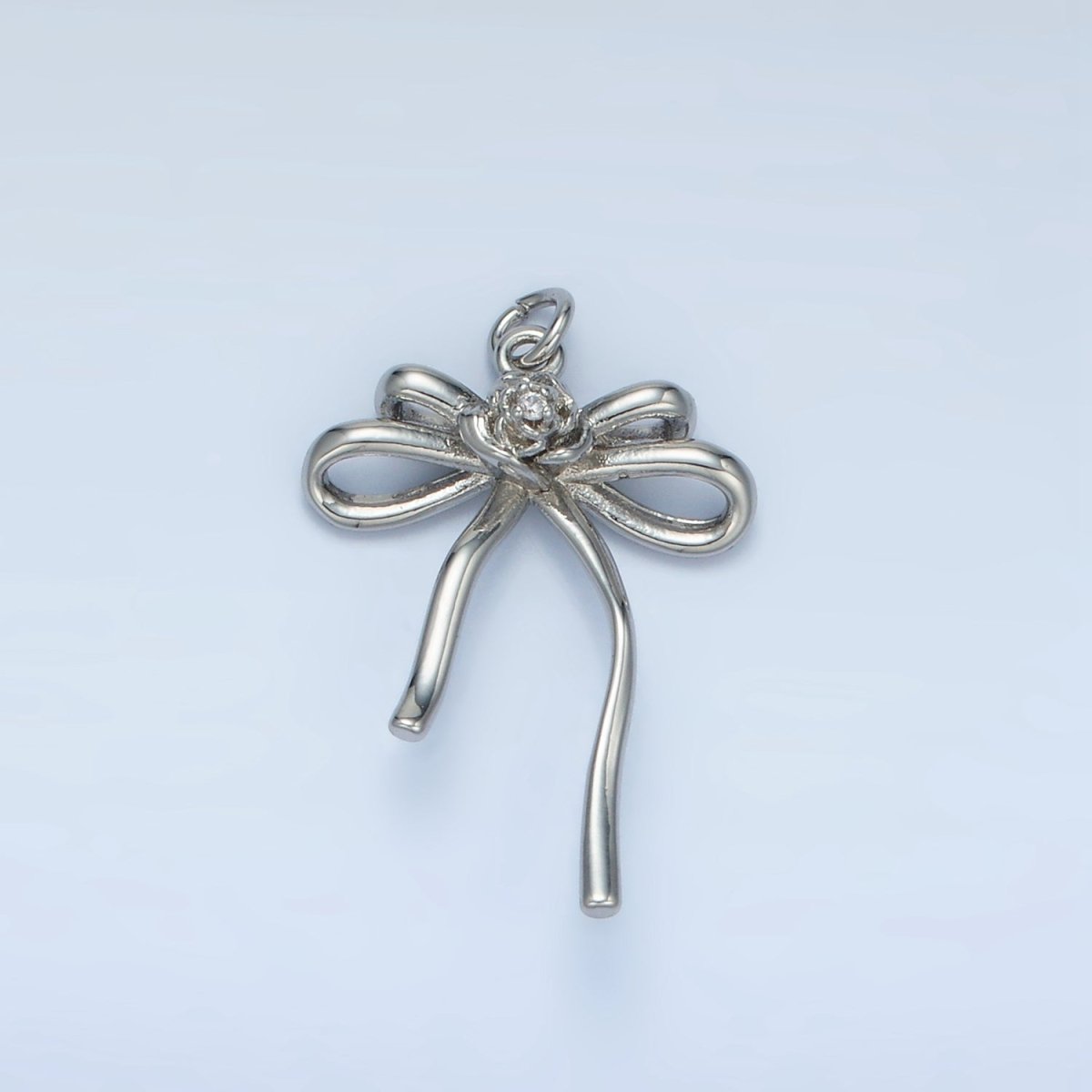 24K Gold Filled Rose Flower Ribbon Bow Charm in Gold & Silver | E373 - DLUXCA