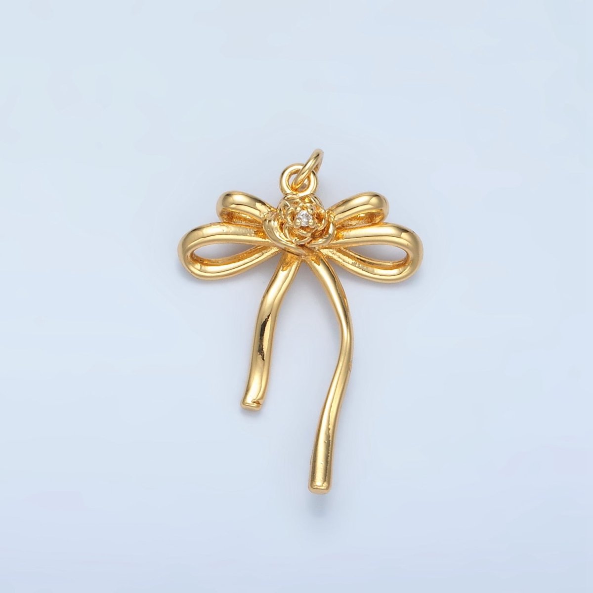24K Gold Filled Rose Flower Ribbon Bow Charm in Gold & Silver | E373 - DLUXCA