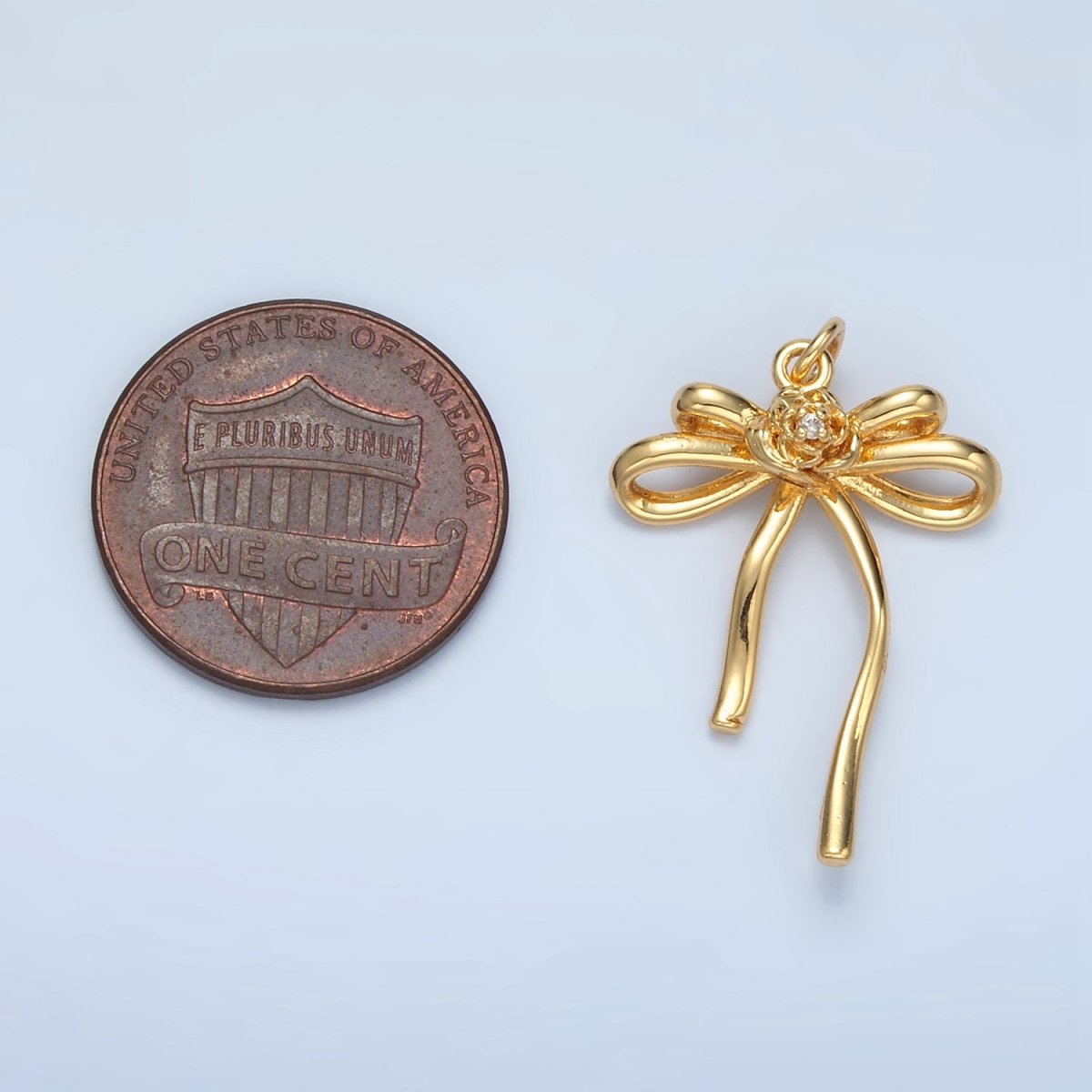 24K Gold Filled Rose Flower Ribbon Bow Charm in Gold & Silver | E373 - DLUXCA