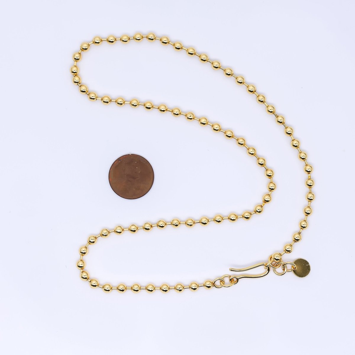 24K Gold Filled Round Ball Link Beaded Chain Necklace 18.5 Inch | WA - 3156 - DLUXCA
