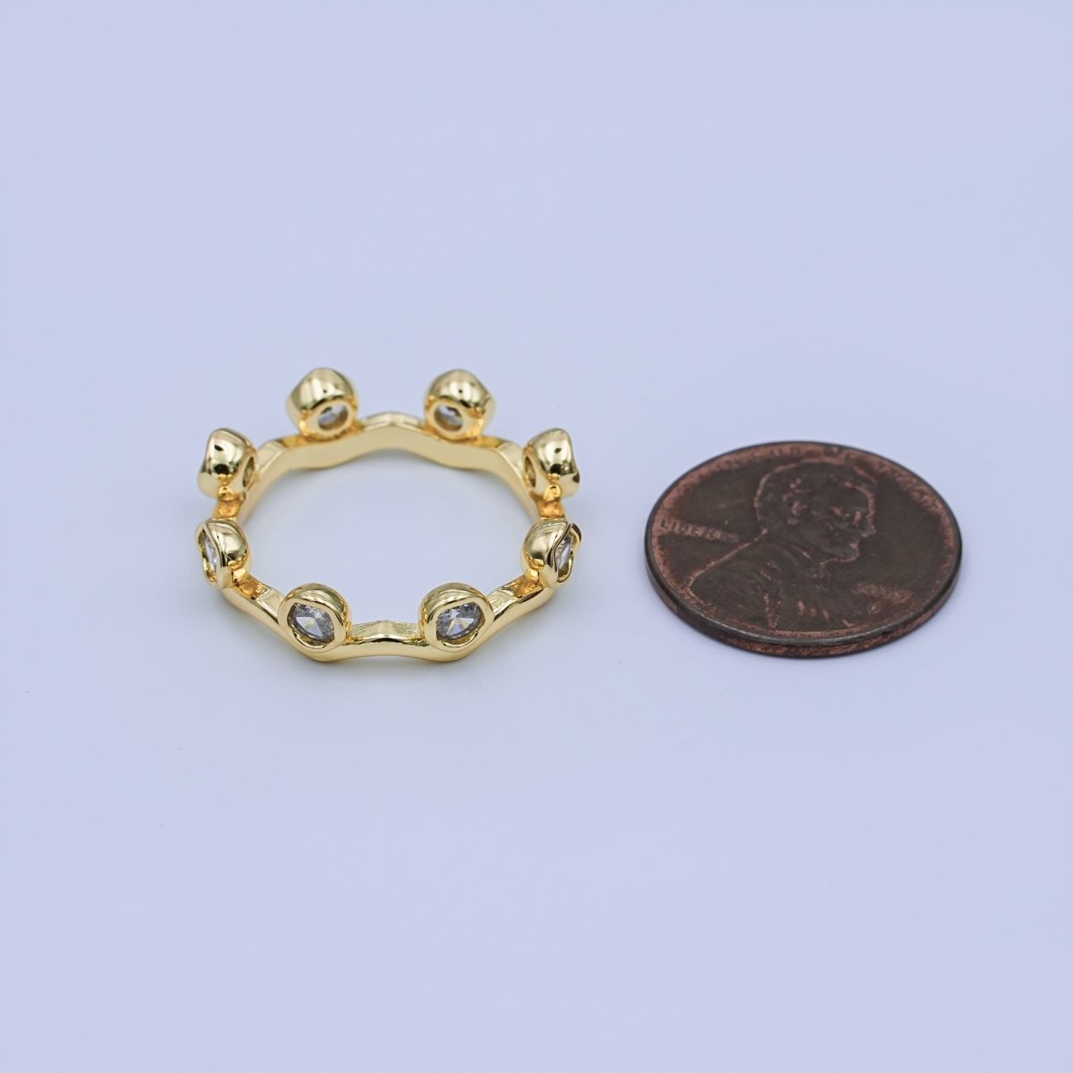 24K Gold Filled Round Clear CZ Wave Stacking Band Ring | O849 - DLUXCA
