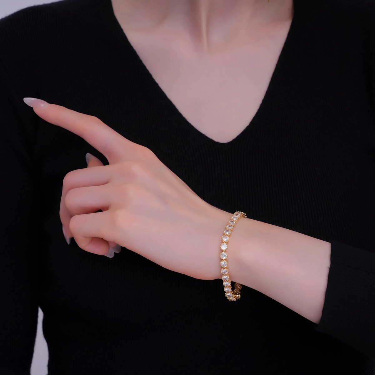 24K Gold Filled Round CZ Encapsulate Tennis Chain Bracelet in Gold & Silver | WA - 3053 WA - 3054 - DLUXCA