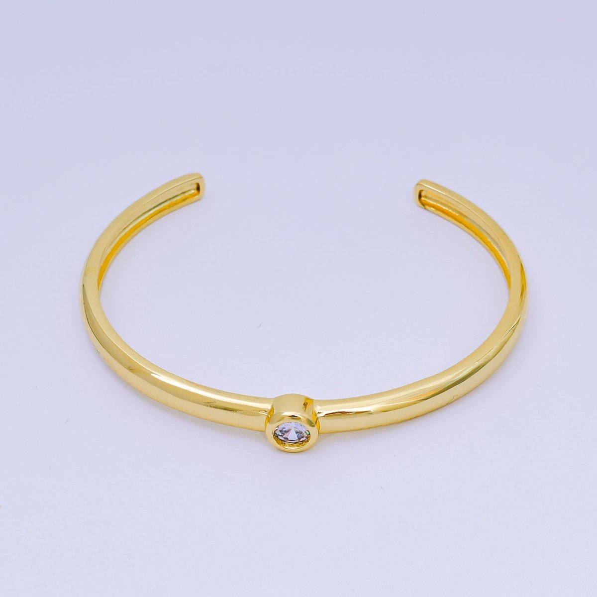 24K Gold Filled Round CZ Minimalist Round Bangle Cuff Bracelet in Gold & Silver | WA - 3094 WA - 3097 - DLUXCA