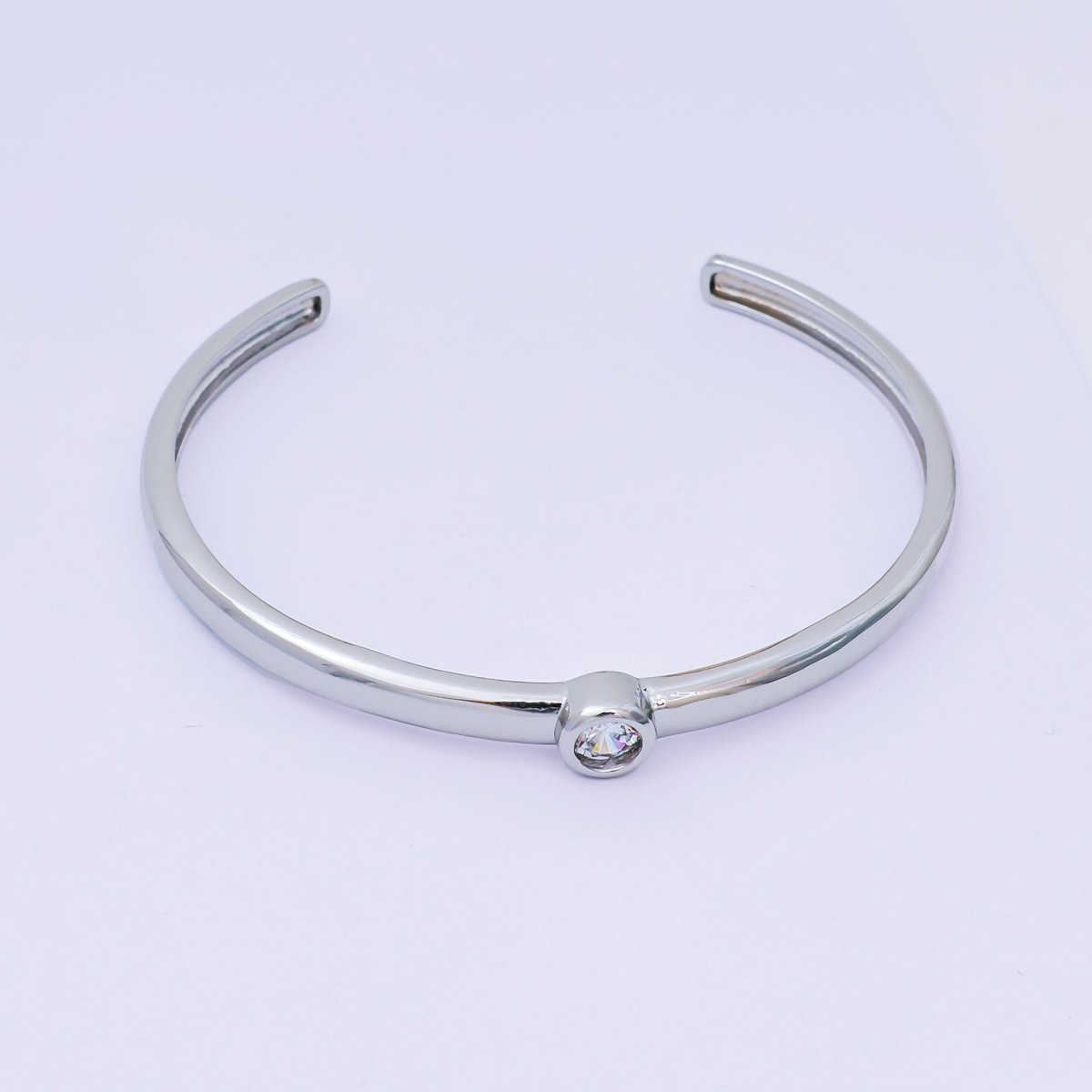 24K Gold Filled Round CZ Minimalist Round Bangle Cuff Bracelet in Gold & Silver | WA - 3094 WA - 3097 - DLUXCA