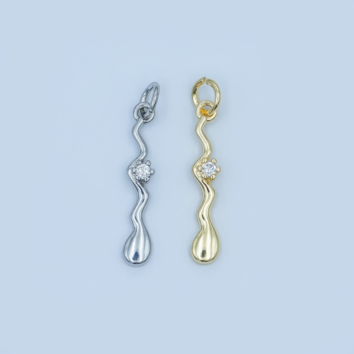 24K Gold Filled Round CZ Molten Wavy Charm in Gold & Silver | E256 - DLUXCA