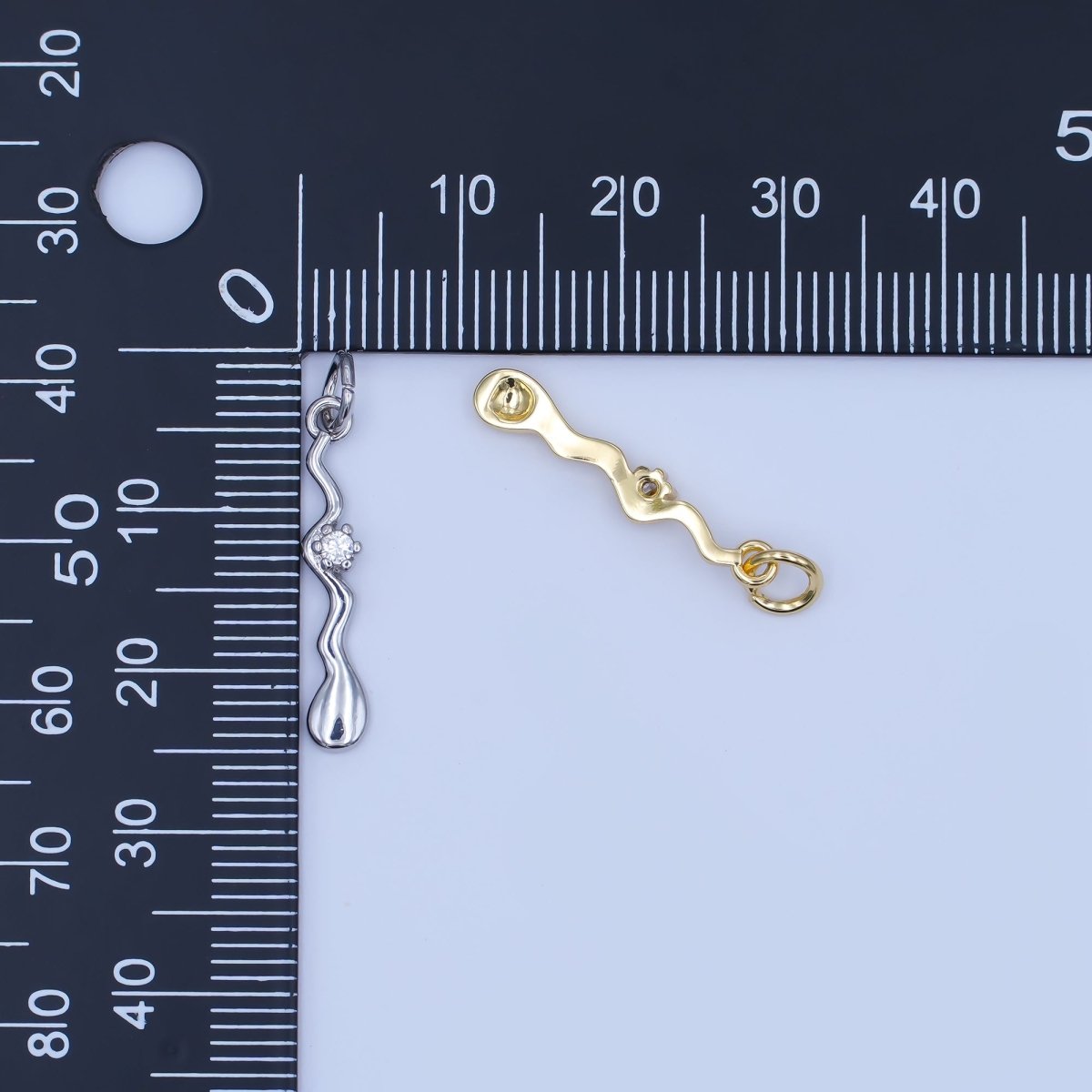 24K Gold Filled Round CZ Molten Wavy Charm in Gold & Silver | E256 - DLUXCA