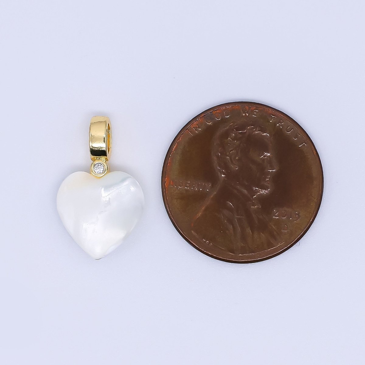 24K Gold Filled Round CZ Shell Pearl Love Heart Charm | AF - 556 AF - 557 - DLUXCA