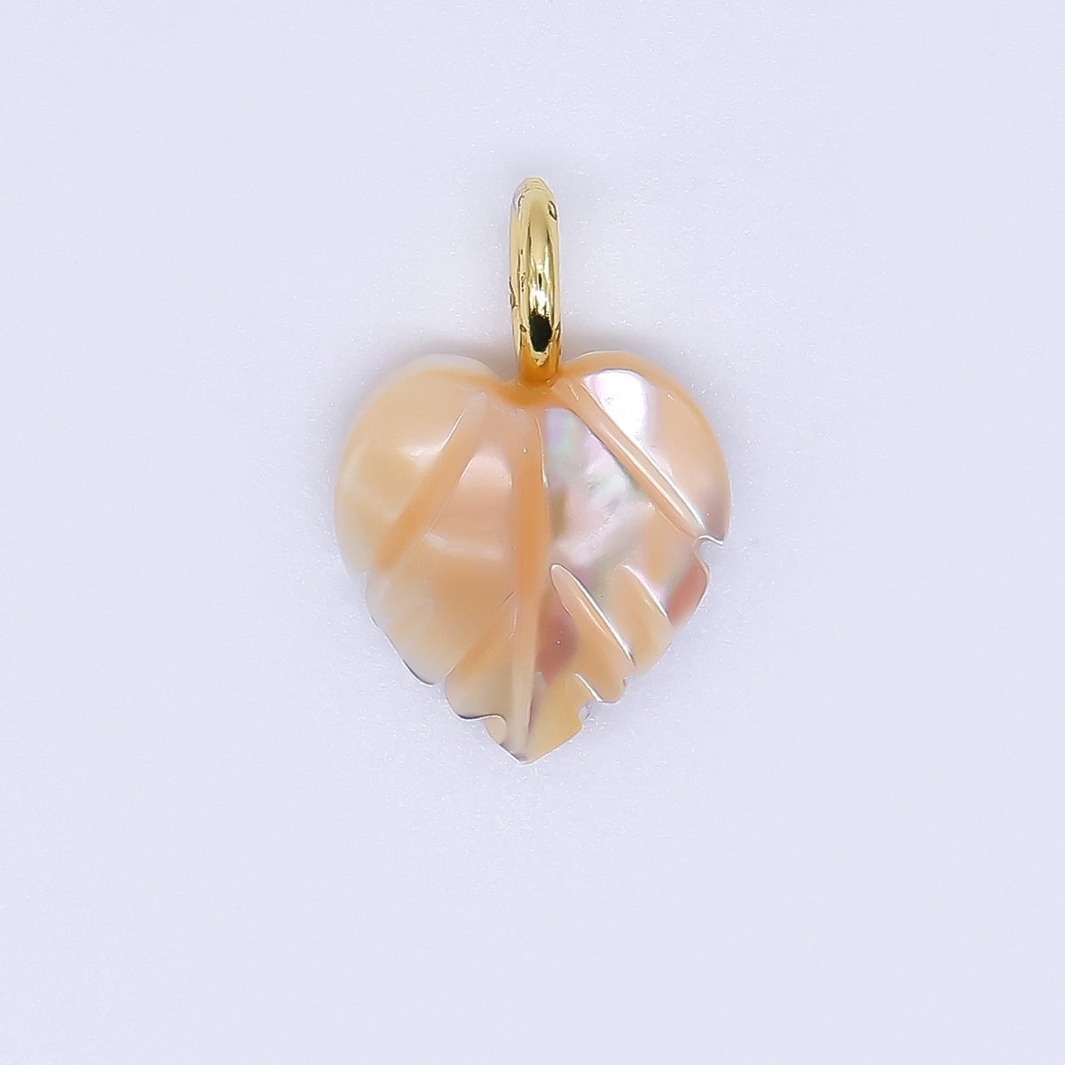 24K Gold Filled Round CZ Shell Pearl Monstera Leaf Charm | AF - 555 P - 1680 - DLUXCA