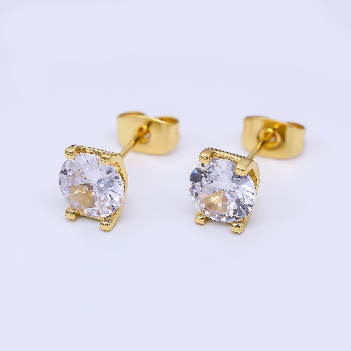 24K Gold Filled Round CZ Simple & Classic Dainty Stud Earrings | AI - 427 - DLUXCA