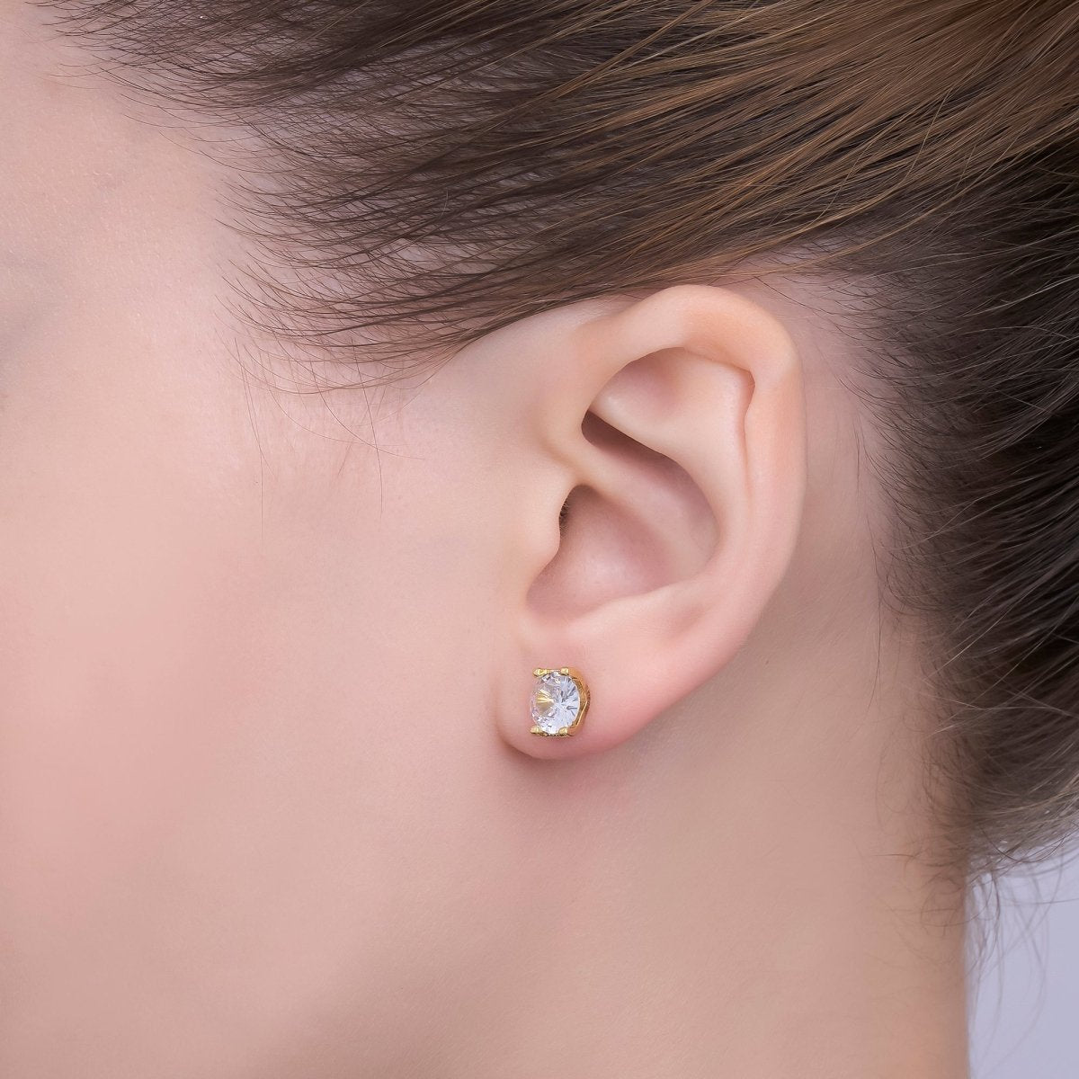 24K Gold Filled Round CZ Simple & Classic Dainty Stud Earrings | AI - 427 - DLUXCA