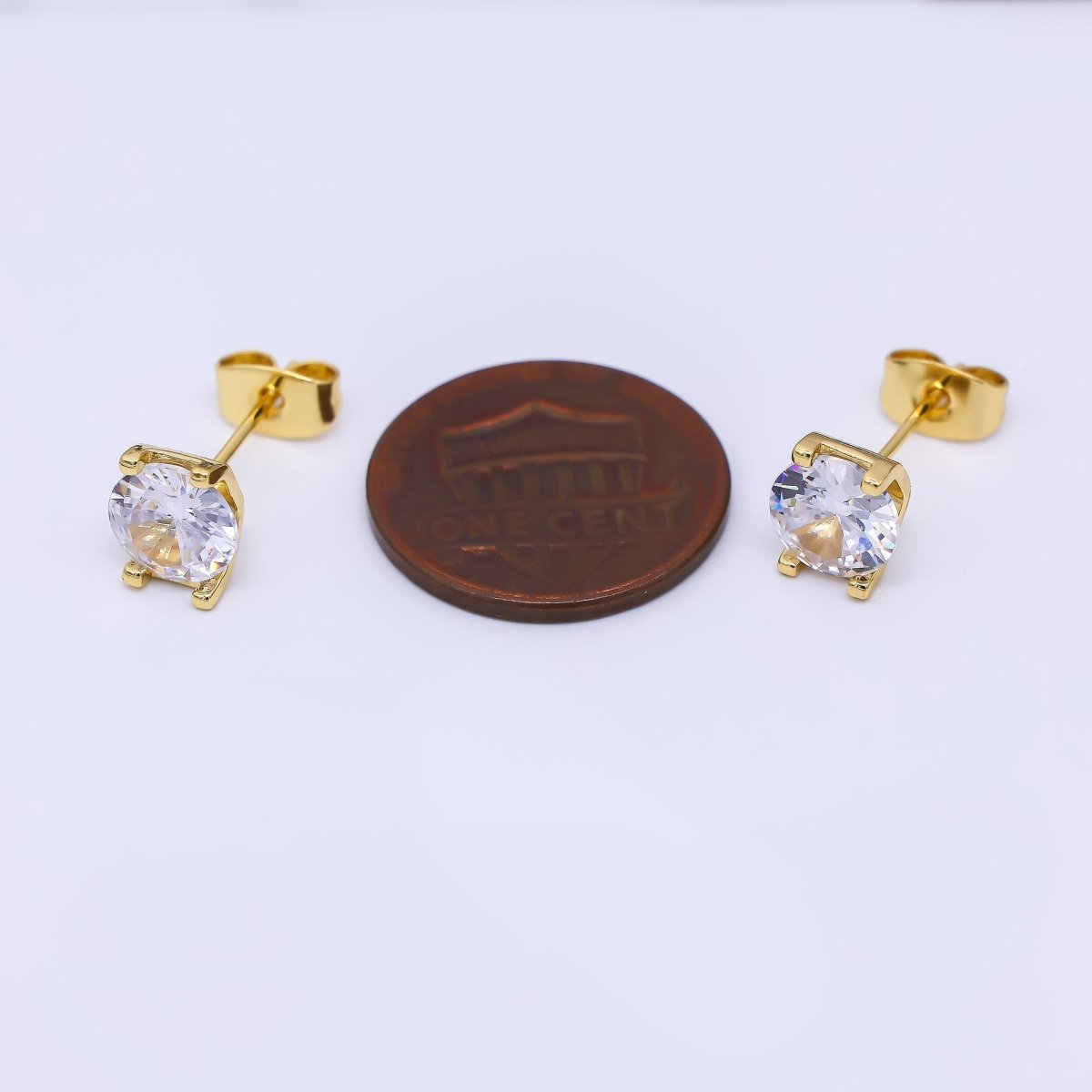 24K Gold Filled Round CZ Simple & Classic Dainty Stud Earrings | AI - 427 - DLUXCA