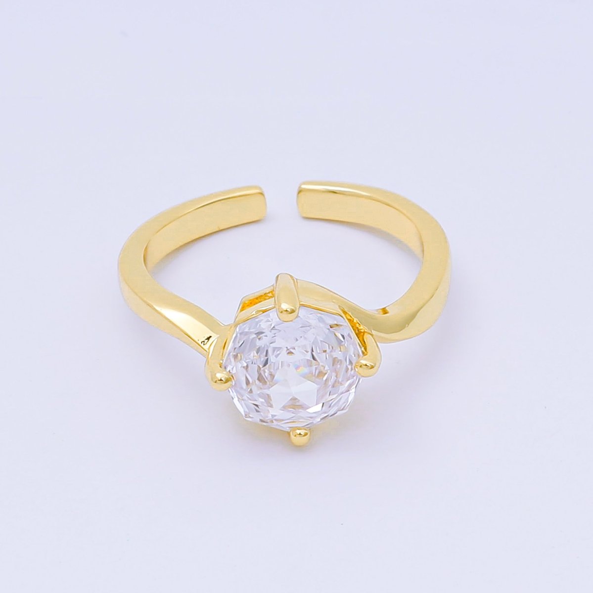 24K Gold Filled Round CZ Simple Classic Solitaire Adjustable Ring in Pink, Blue, & Red | O - 1494 - O - 1500, O - 1511 O - 1566 O - 1579 O - 1580 O - 1593 O - 1599 O - 1600 - DLUXCA