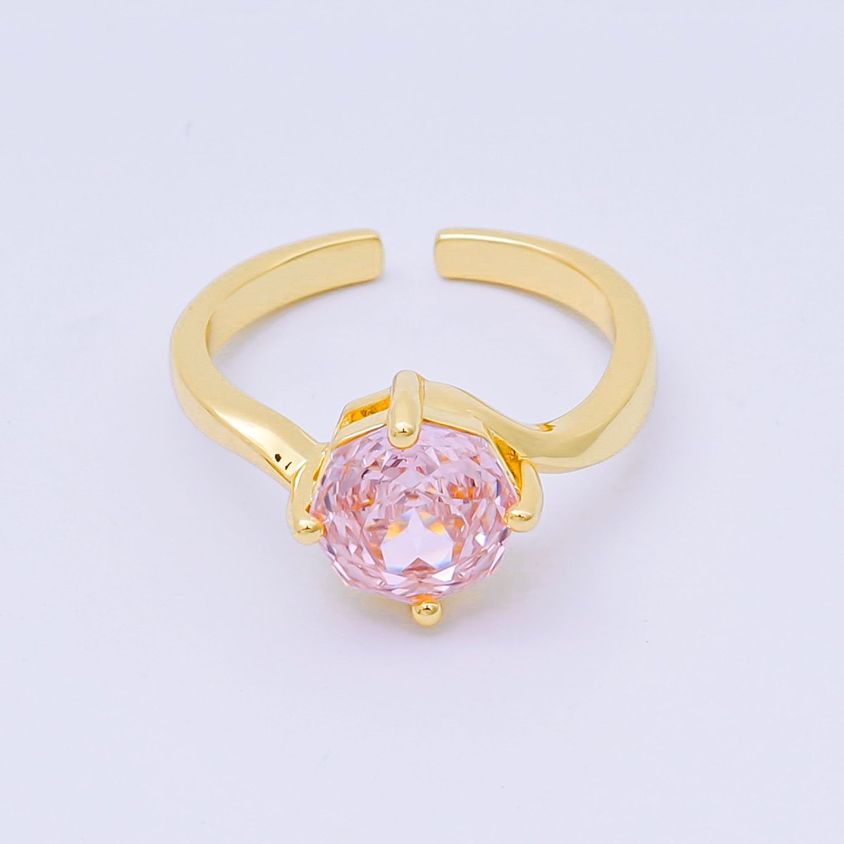 24K Gold Filled Round CZ Simple Classic Solitaire Adjustable Ring in Pink, Blue, & Red | O - 1494 - O - 1500, O - 1511 O - 1566 O - 1579 O - 1580 O - 1593 O - 1599 O - 1600 - DLUXCA