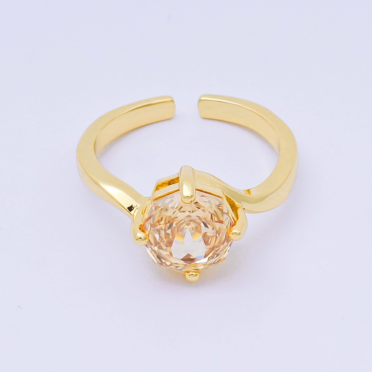 24K Gold Filled Round CZ Simple Classic Solitaire Adjustable Ring in Pink, Blue, & Red | O - 1494 - O - 1500, O - 1511 O - 1566 O - 1579 O - 1580 O - 1593 O - 1599 O - 1600 - DLUXCA