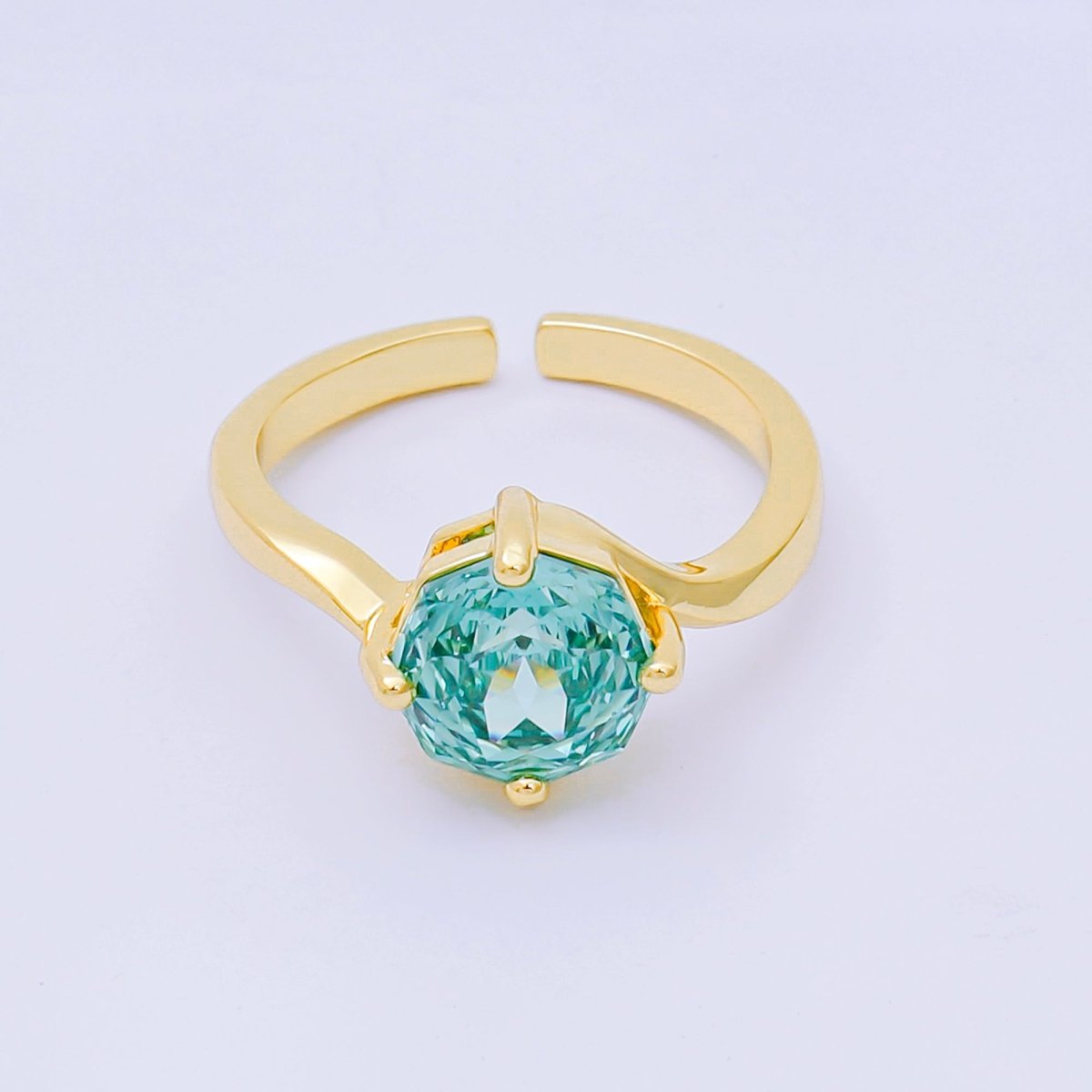 24K Gold Filled Round CZ Simple Classic Solitaire Adjustable Ring in Pink, Blue, & Red | O - 1494 - O - 1500, O - 1511 O - 1566 O - 1579 O - 1580 O - 1593 O - 1599 O - 1600 - DLUXCA