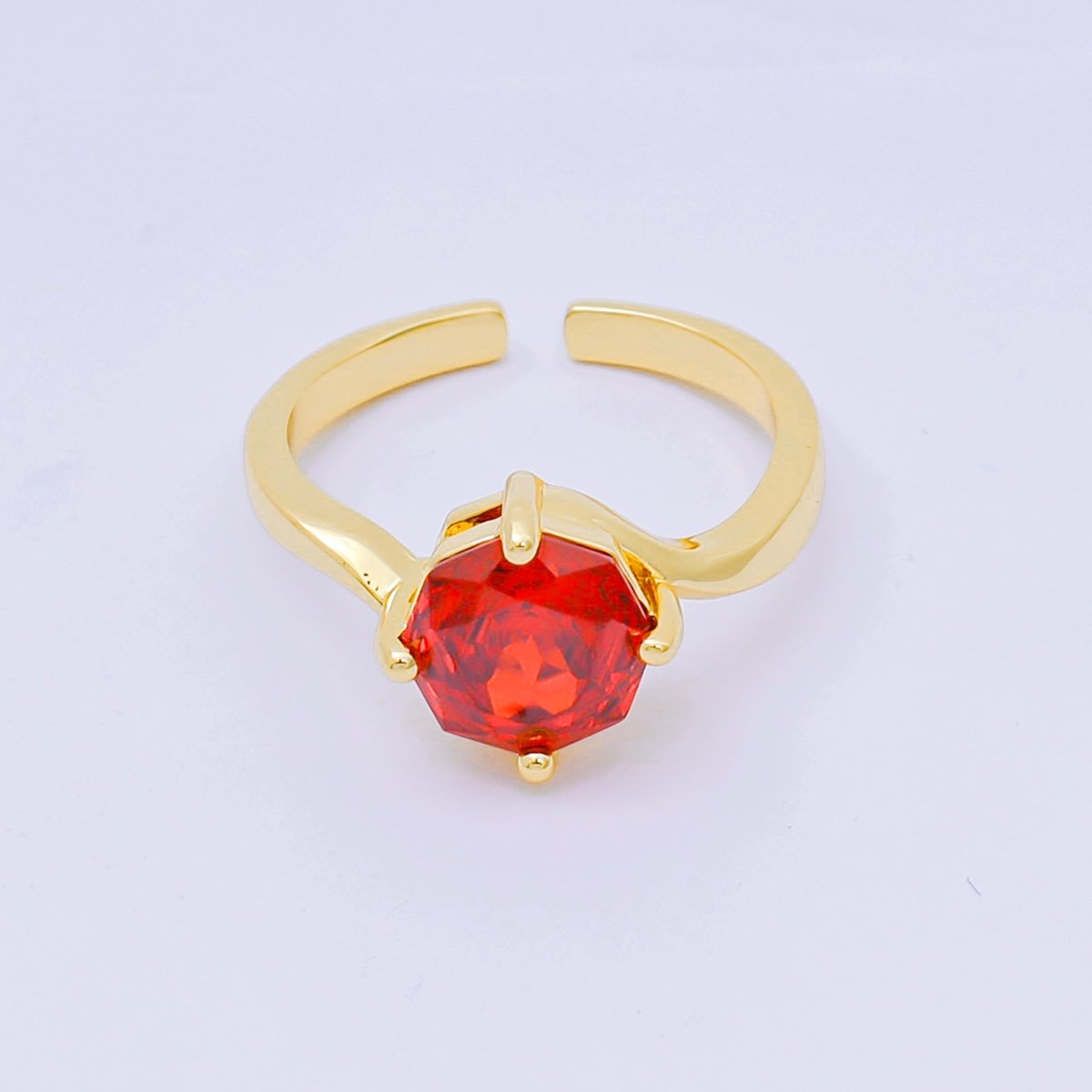 24K Gold Filled Round CZ Simple Classic Solitaire Adjustable Ring in Pink, Blue, & Red | O - 1494 - O - 1500, O - 1511 O - 1566 O - 1579 O - 1580 O - 1593 O - 1599 O - 1600 - DLUXCA