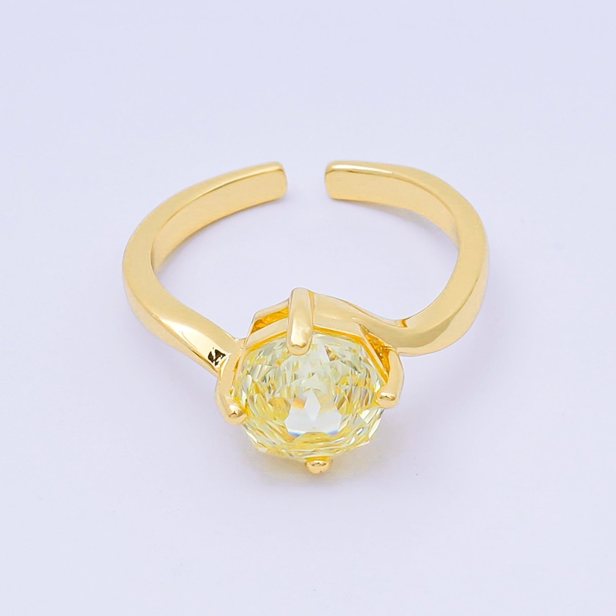 24K Gold Filled Round CZ Simple Classic Solitaire Adjustable Ring in Pink, Blue, & Red | O - 1494 - O - 1500, O - 1511 O - 1566 O - 1579 O - 1580 O - 1593 O - 1599 O - 1600 - DLUXCA