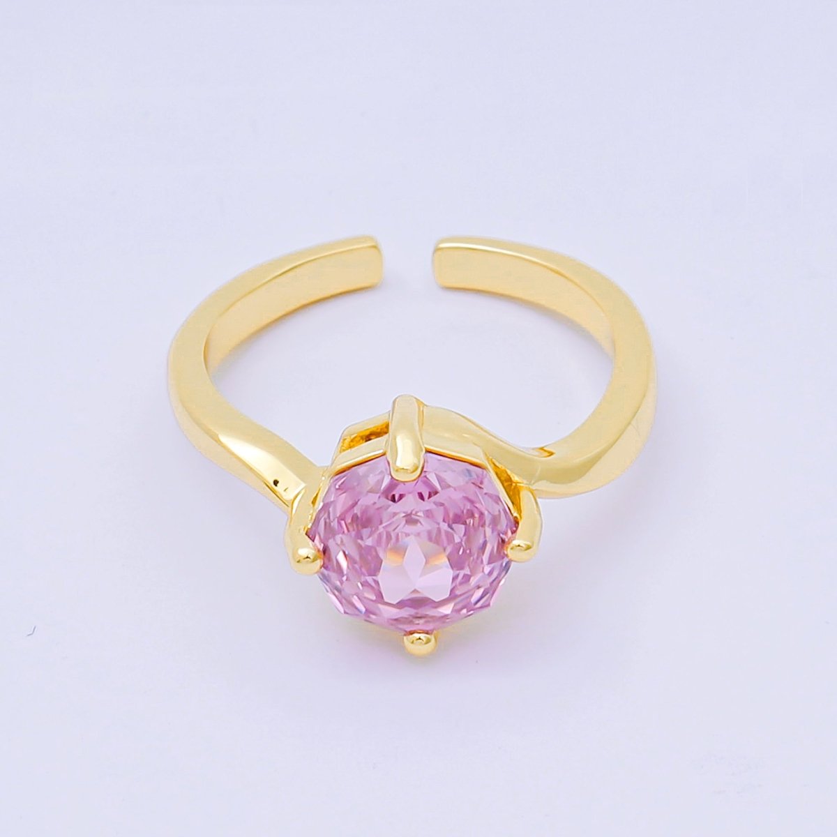 24K Gold Filled Round CZ Simple Classic Solitaire Adjustable Ring in Pink, Blue, & Red | O - 1494 - O - 1500, O - 1511 O - 1566 O - 1579 O - 1580 O - 1593 O - 1599 O - 1600 - DLUXCA