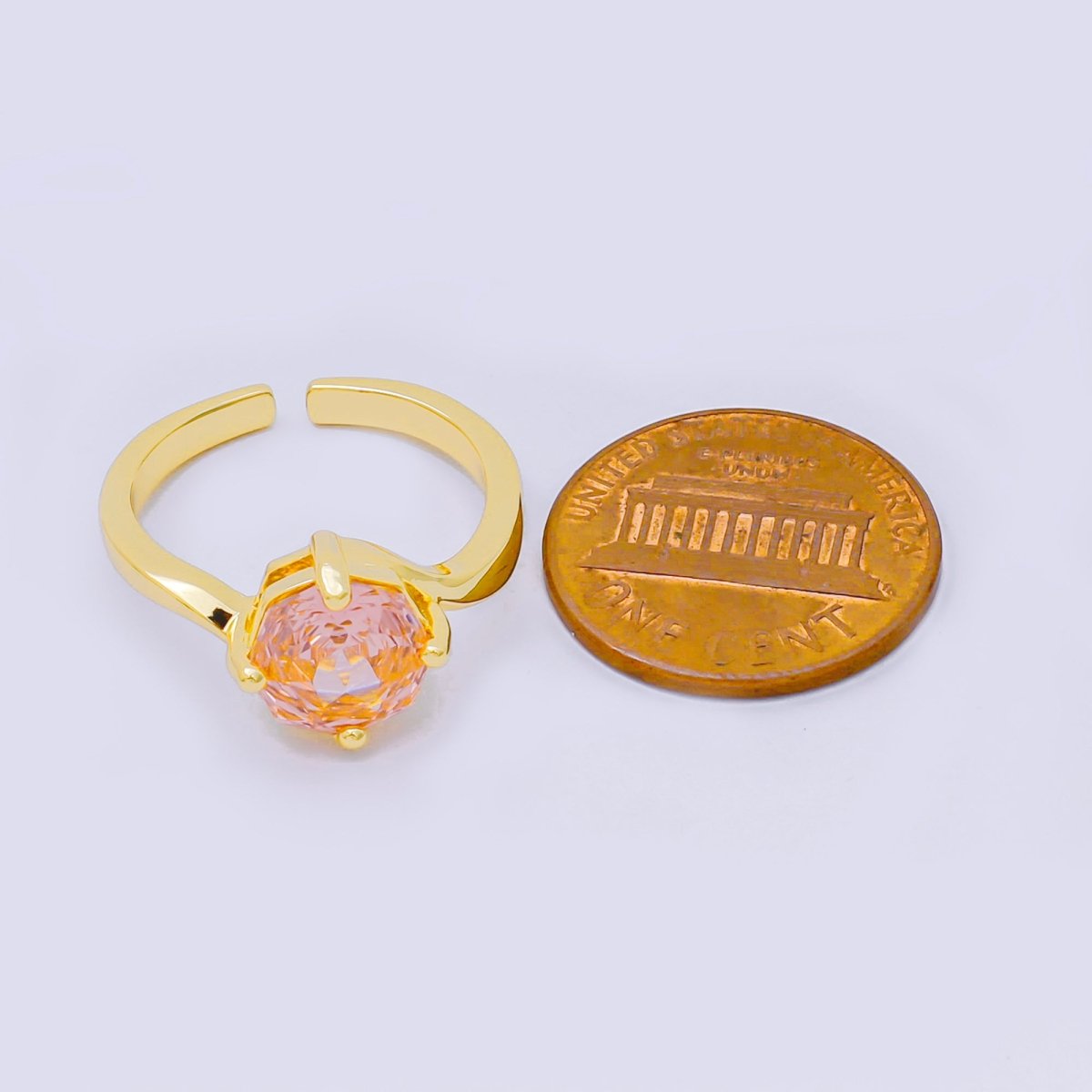 24K Gold Filled Round CZ Simple Classic Solitaire Adjustable Ring in Pink, Blue, & Red | O - 1494 - O - 1500, O - 1511 O - 1566 O - 1579 O - 1580 O - 1593 O - 1599 O - 1600 - DLUXCA
