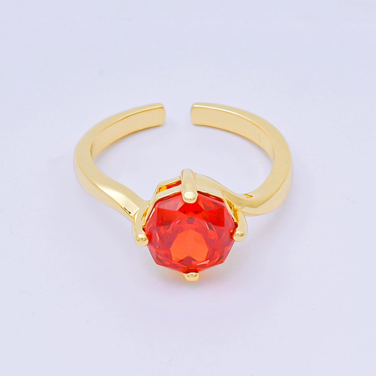 24K Gold Filled Round CZ Simple Classic Solitaire Adjustable Ring in Pink, Blue, & Red | O - 1494 - O - 1500, O - 1511 O - 1566 O - 1579 O - 1580 O - 1593 O - 1599 O - 1600 - DLUXCA