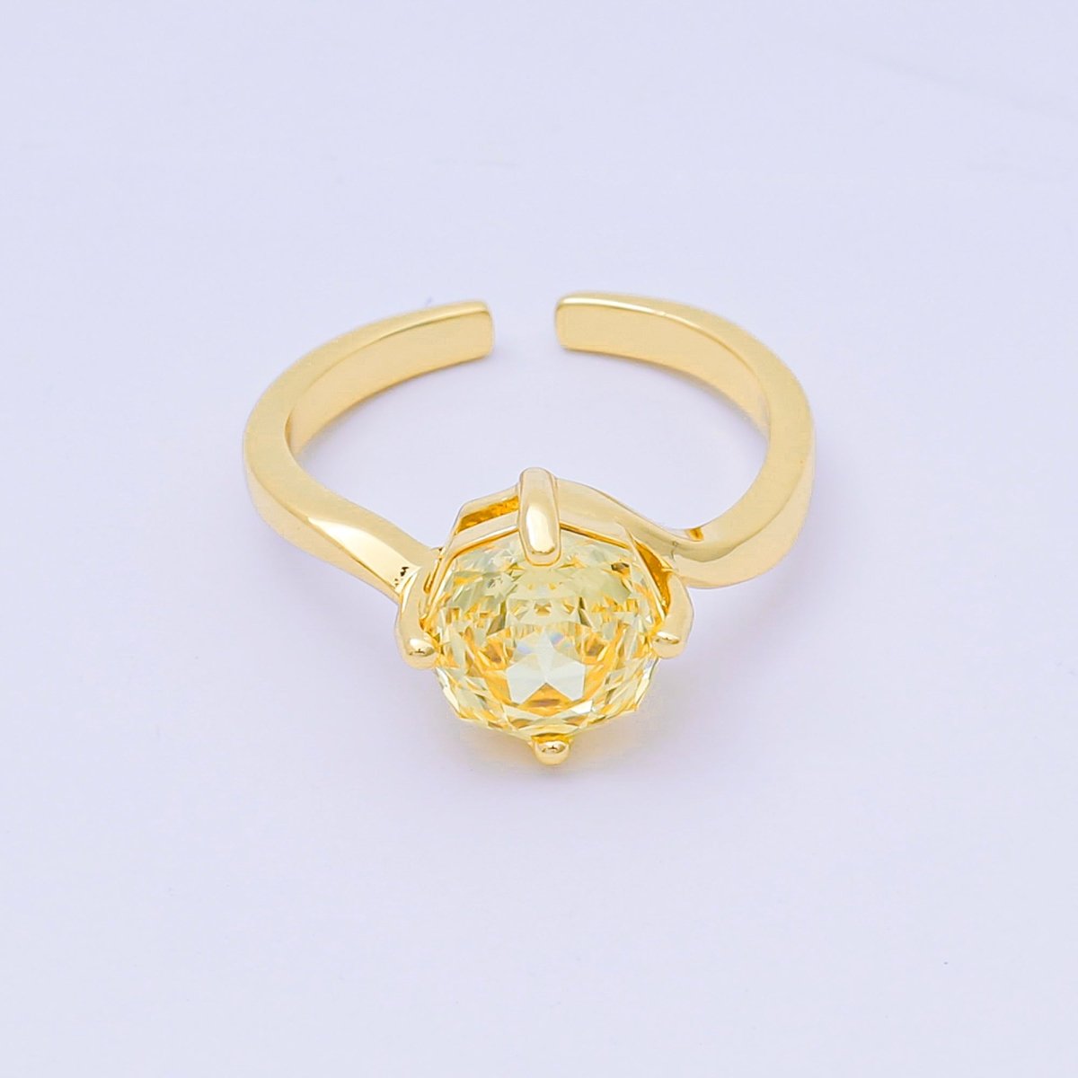 24K Gold Filled Round CZ Simple Classic Solitaire Adjustable Ring in Pink, Blue, & Red | O - 1494 - O - 1500, O - 1511 O - 1566 O - 1579 O - 1580 O - 1593 O - 1599 O - 1600 - DLUXCA