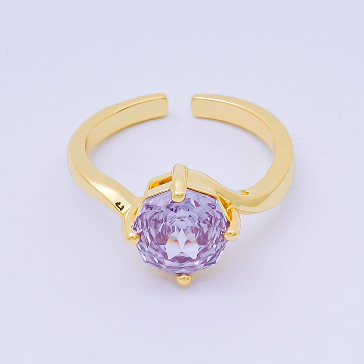 24K Gold Filled Round CZ Simple Classic Solitaire Adjustable Ring in Pink, Blue, & Red | O - 1494 - O - 1500, O - 1511 O - 1566 O - 1579 O - 1580 O - 1593 O - 1599 O - 1600 - DLUXCA