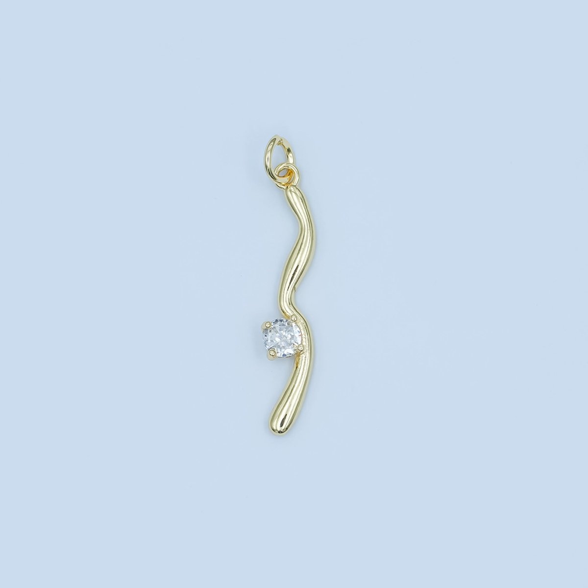 24K Gold Filled Round CZ Wavy Line Charm in Gold & Silver | E281 - DLUXCA