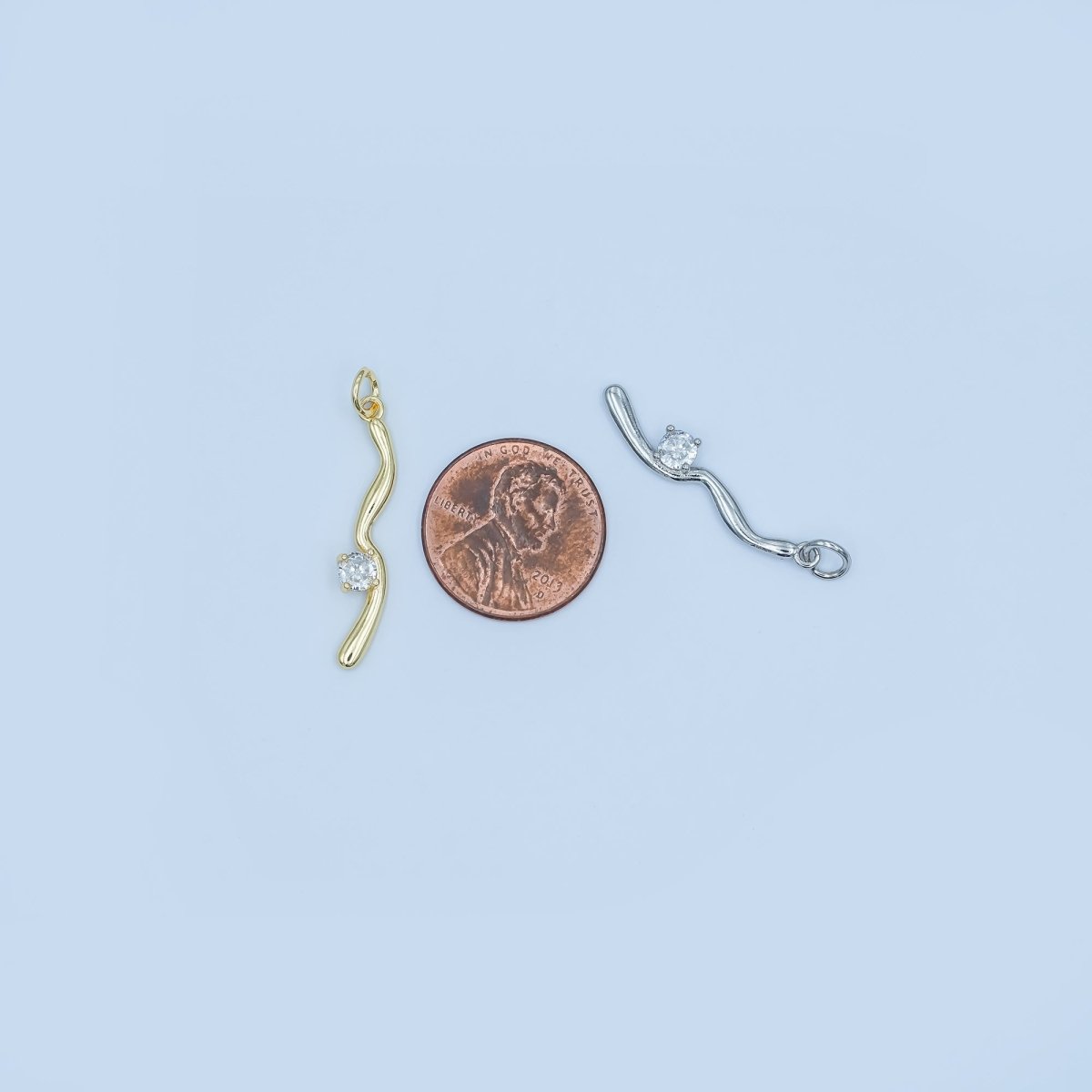 24K Gold Filled Round CZ Wavy Line Charm in Gold & Silver | E281 - DLUXCA