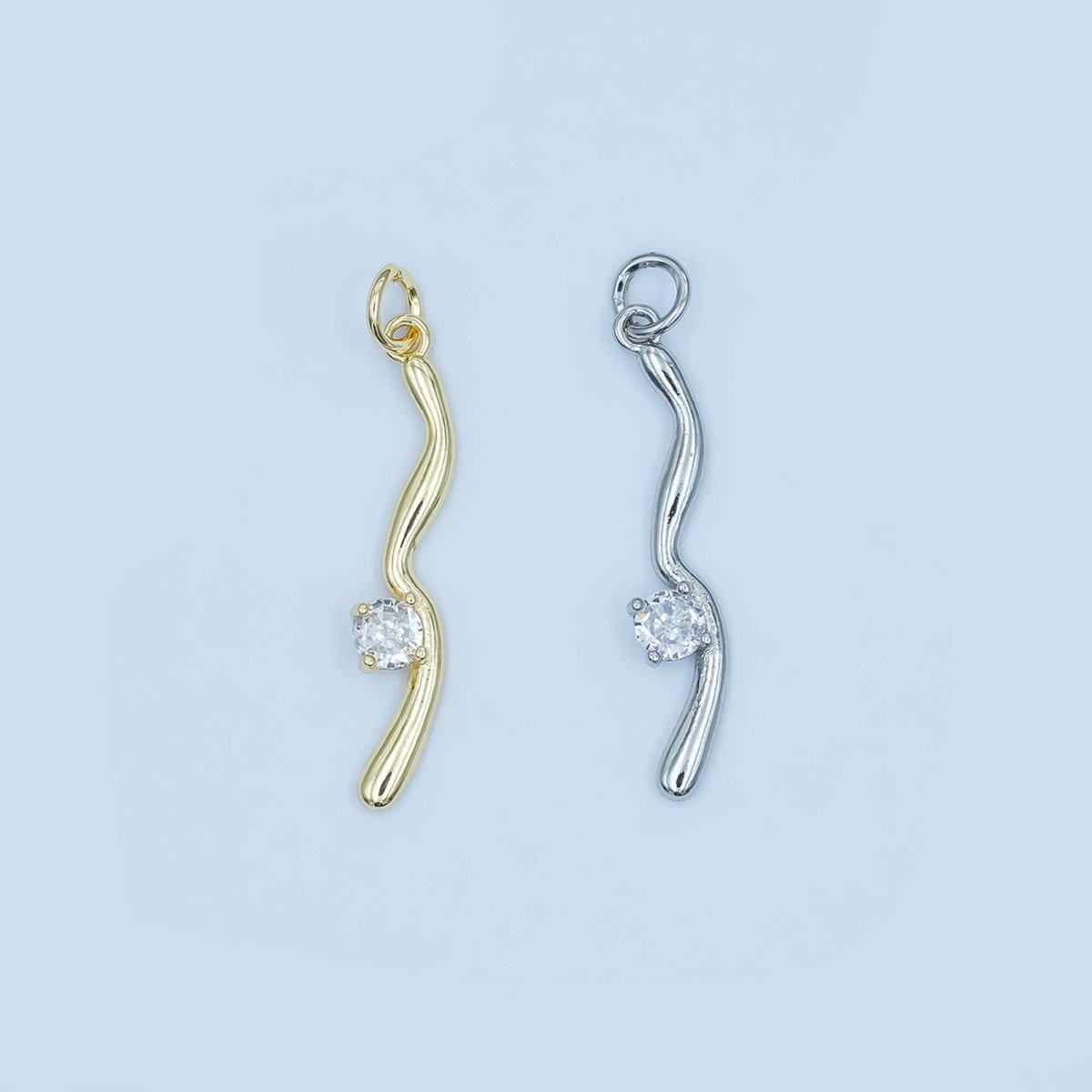 24K Gold Filled Round CZ Wavy Line Charm in Gold & Silver | E281 - DLUXCA