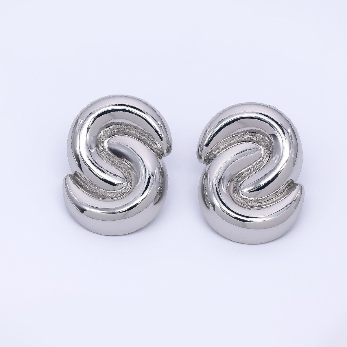 24K Gold Filled S - Twist Spiral Knots Stud Earrings in Gold and Silver | Q372 Q381 - DLUXCA