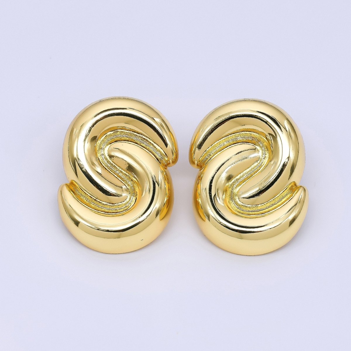 24K Gold Filled S - Twist Spiral Knots Stud Earrings in Gold and Silver | Q372 Q381 - DLUXCA