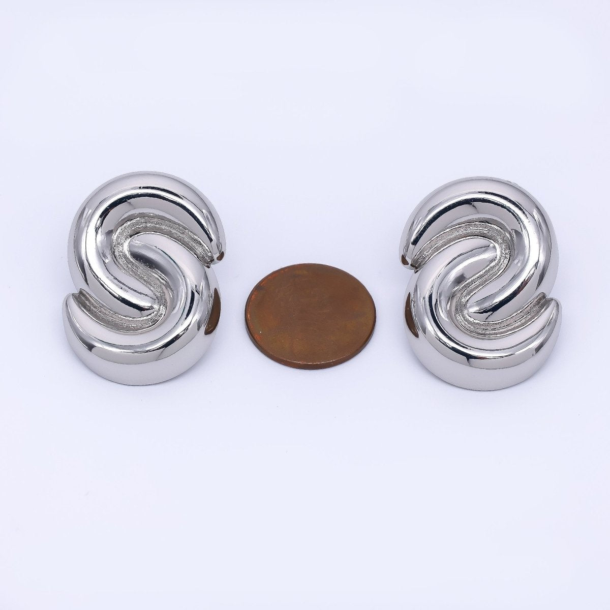 24K Gold Filled S - Twist Spiral Knots Stud Earrings in Gold and Silver | Q372 Q381 - DLUXCA