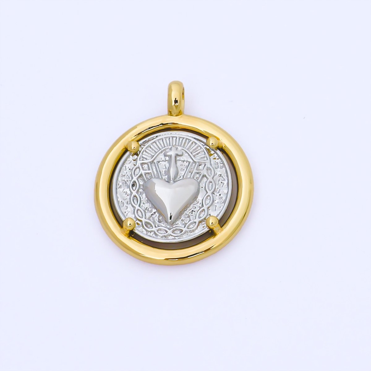 24K Gold Filled Sacred Heart Pendant Mix Metal Religious Charm | AF1559 - DLUXCA