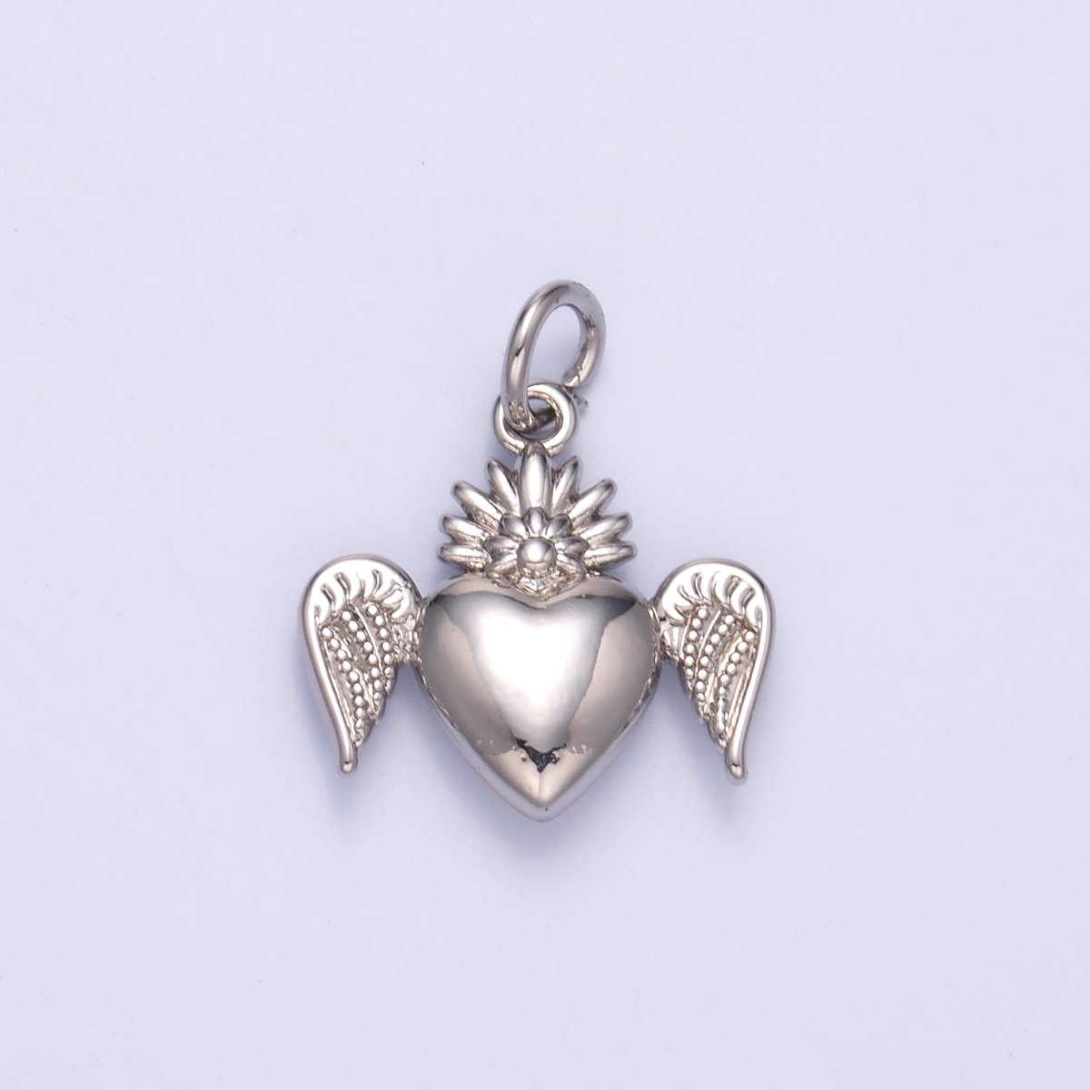 24K Gold Filled Sacred Heart Wings Multidimensional 3D Charm in Gold & Silver | N052 - DLUXCA