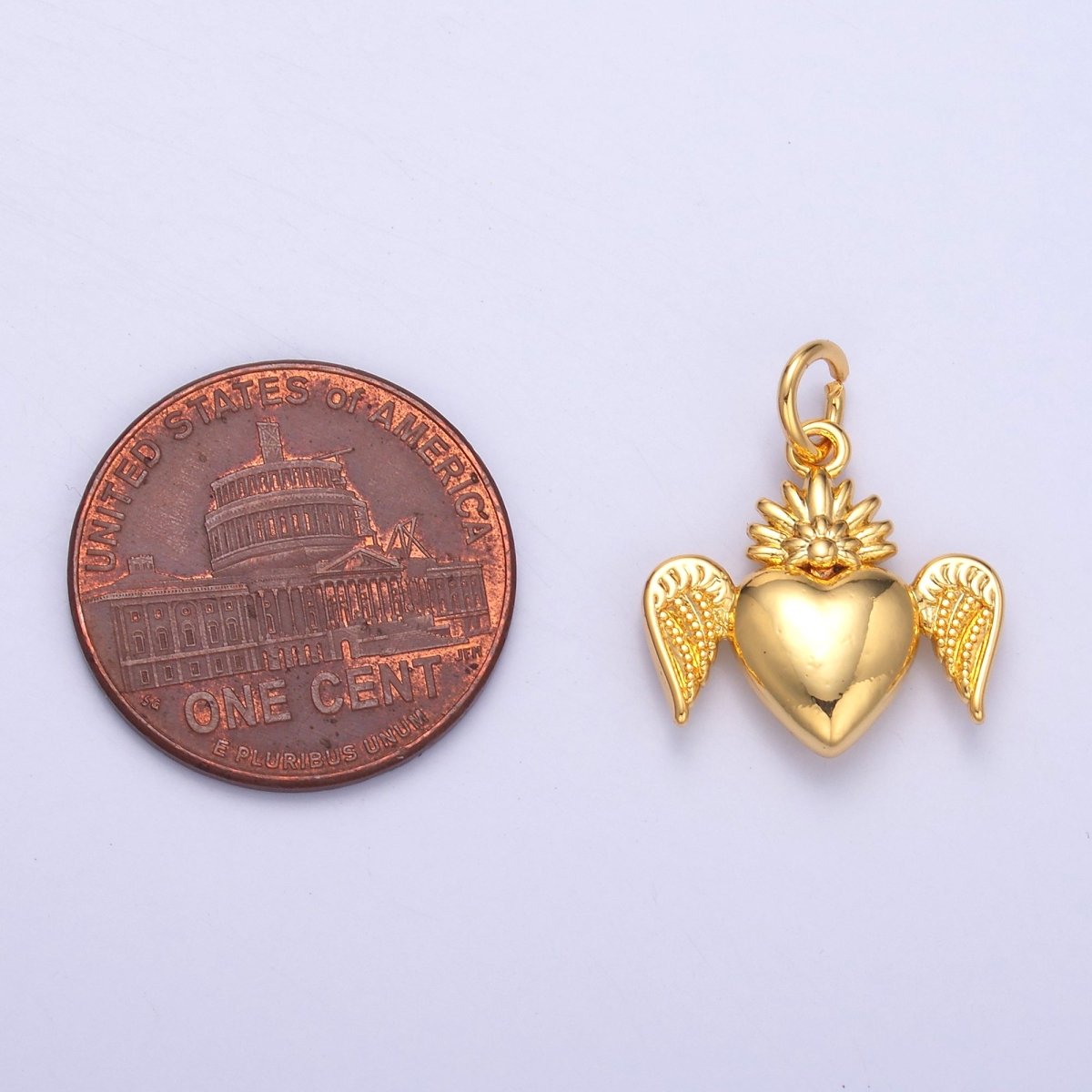 24K Gold Filled Sacred Heart Wings Multidimensional 3D Charm in Gold & Silver | N052 - DLUXCA