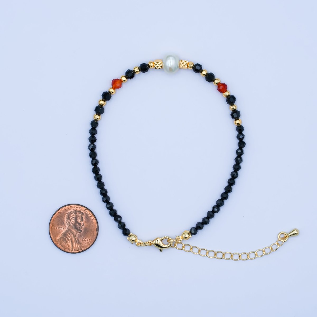 24K Gold Filled Shell Black Multifaceted Crystal Gemstone 7.5 Bracelet | WA - 2888 - DLUXCA