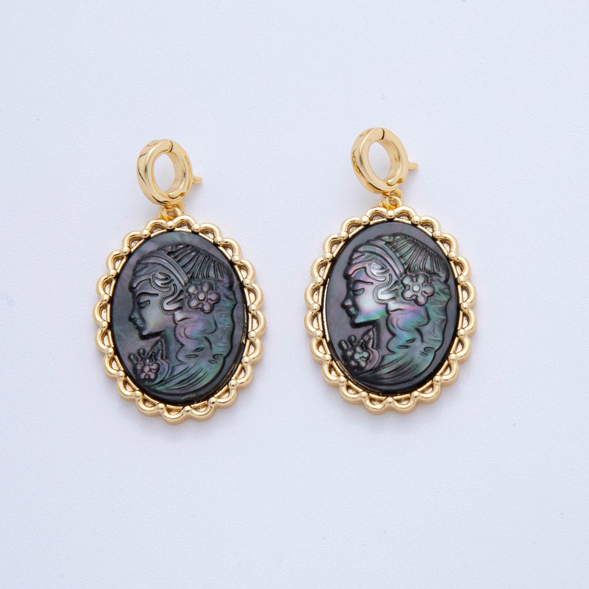 24K Gold Filled Shell Pearl Abalone Girl Women Portrait Oval Snap Latch Pendant | AH781 - AH783 - DLUXCA