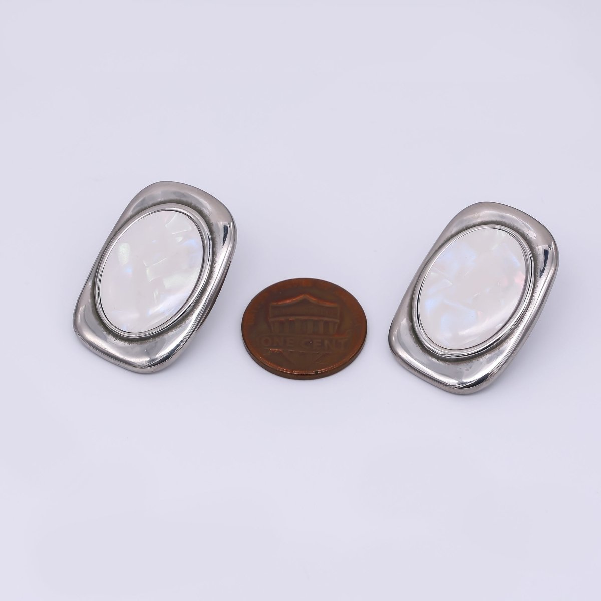 24K Gold Filled Shell Pearl Abstract Modern Stud Earrings in Gold & Silver | AJ - 089 AJ - 090 - DLUXCA