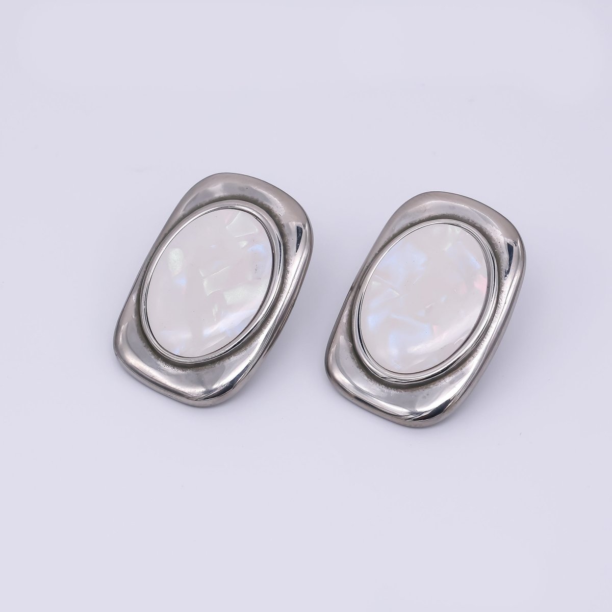 24K Gold Filled Shell Pearl Abstract Modern Stud Earrings in Gold & Silver | AJ - 089 AJ - 090 - DLUXCA