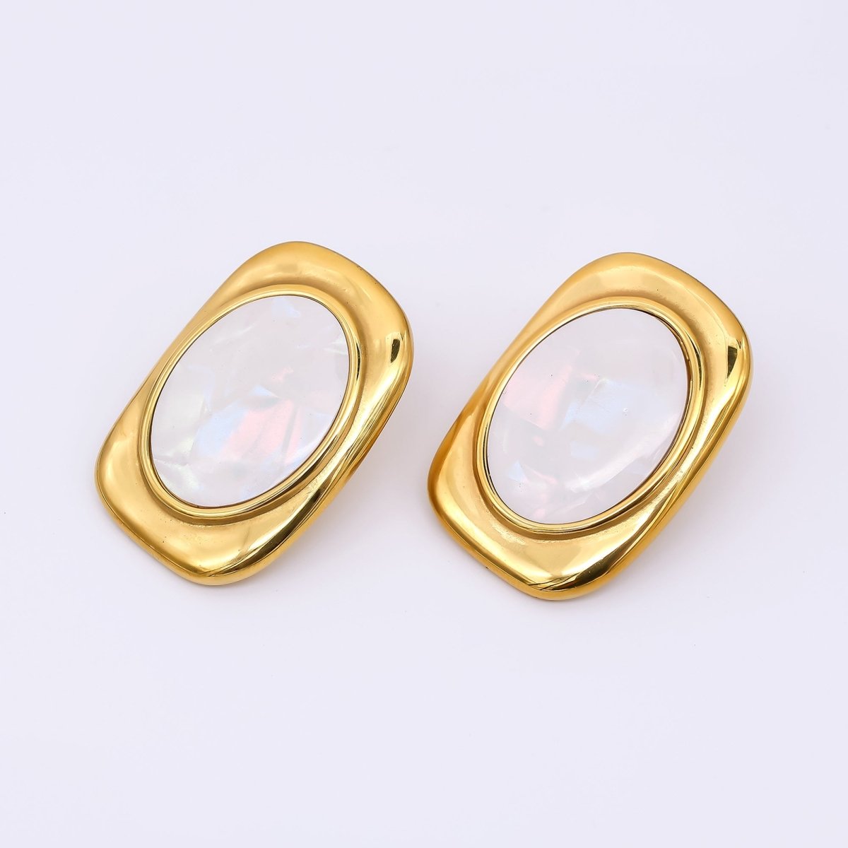 24K Gold Filled Shell Pearl Abstract Modern Stud Earrings in Gold & Silver | AJ - 089 AJ - 090 - DLUXCA