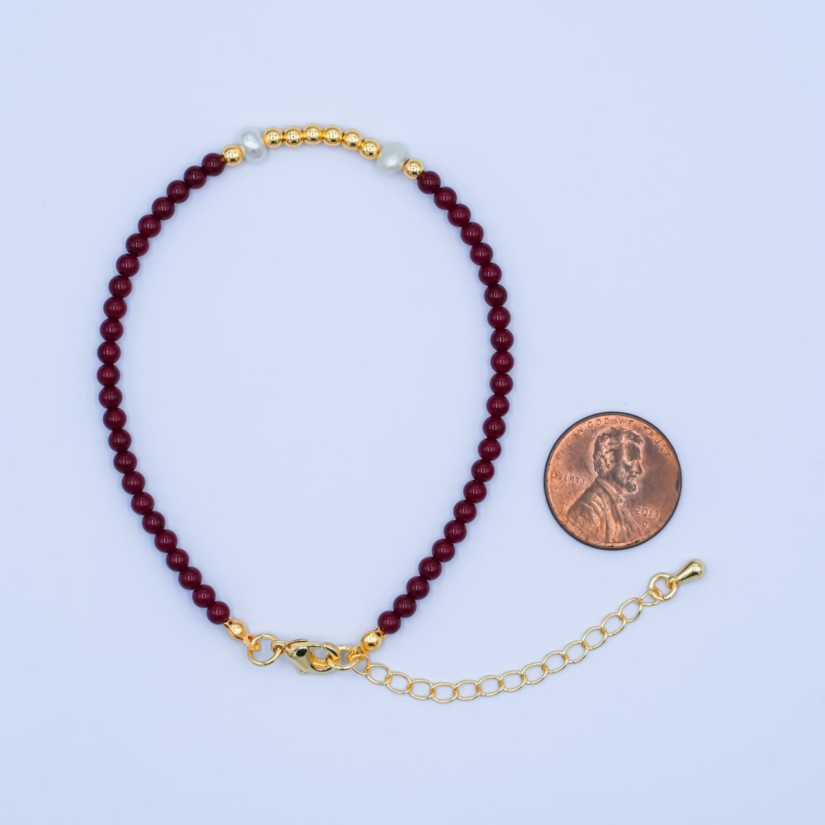 24K Gold Filled Shell Pearl Bead Carnelian Gemstone 7.5 Bracelet | WA - 2879 - DLUXCA