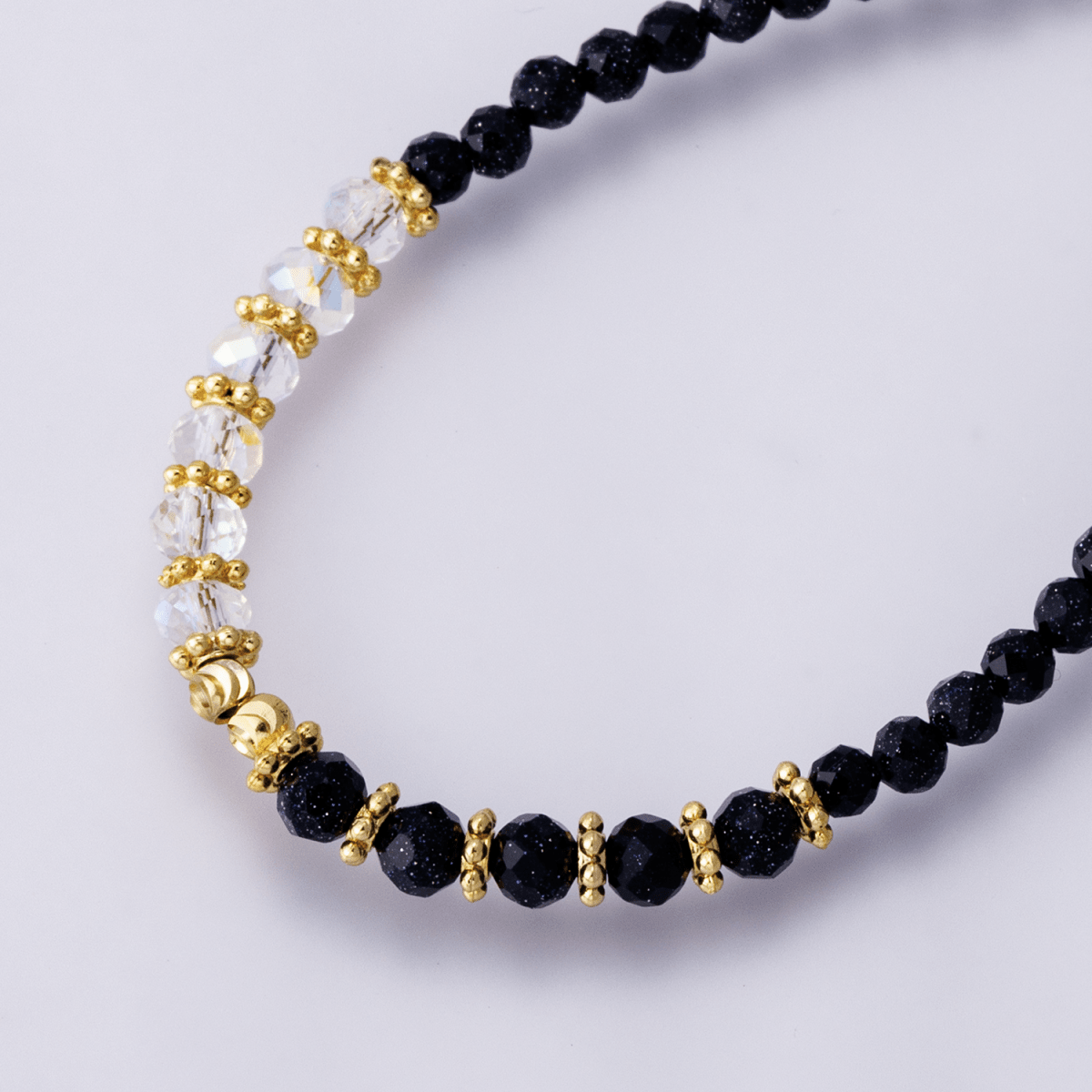 24K Gold Filled Shell Pearl Blue Sunstone Multifaceted Gemstone Ball Cable Chain Half 16.5 Inch Necklace w. Extender | WA - 04172 - DLUXCA