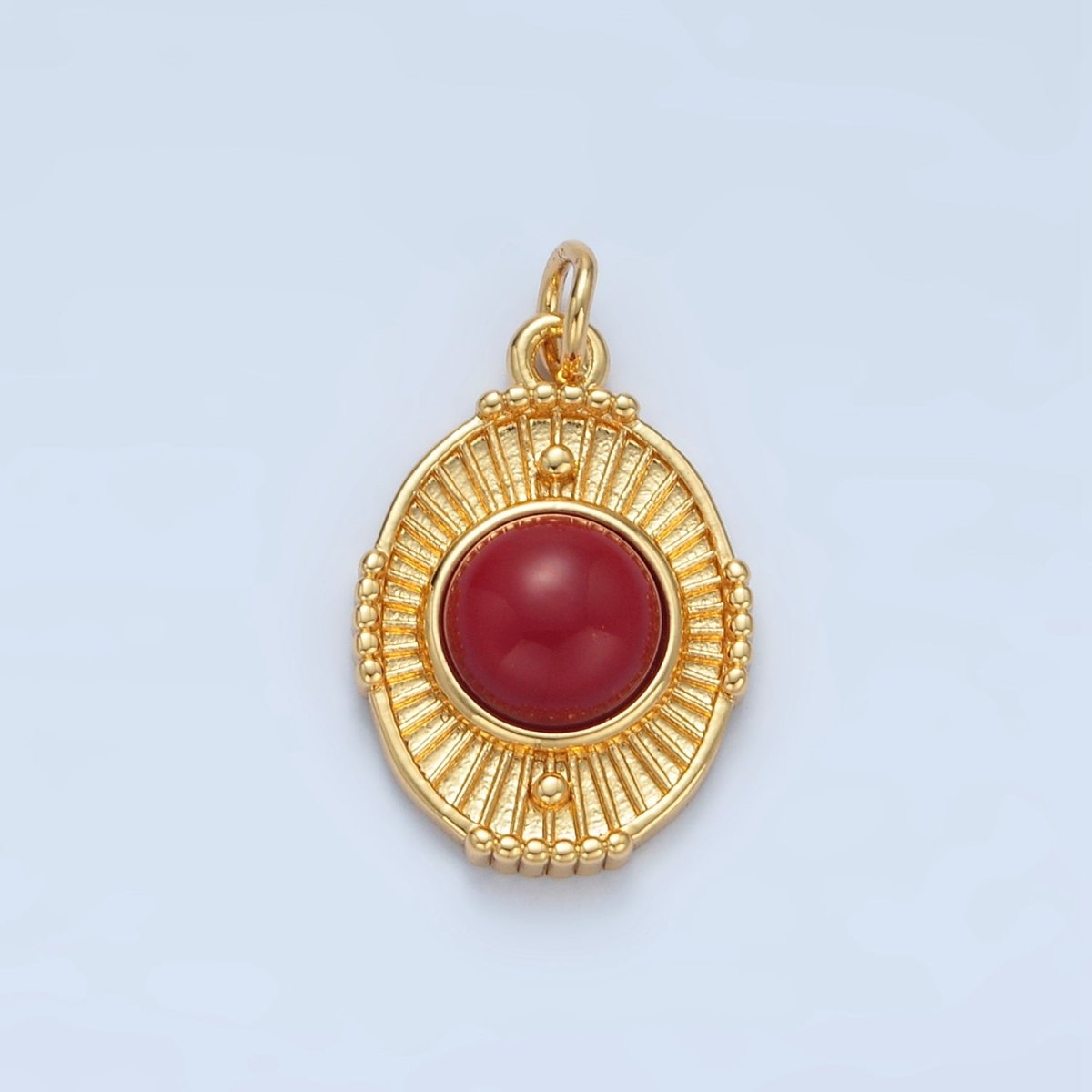 24K Gold Filled Shell Pearl, Carnelian Beaded Sunburst Oval Charm | X594 - DLUXCA