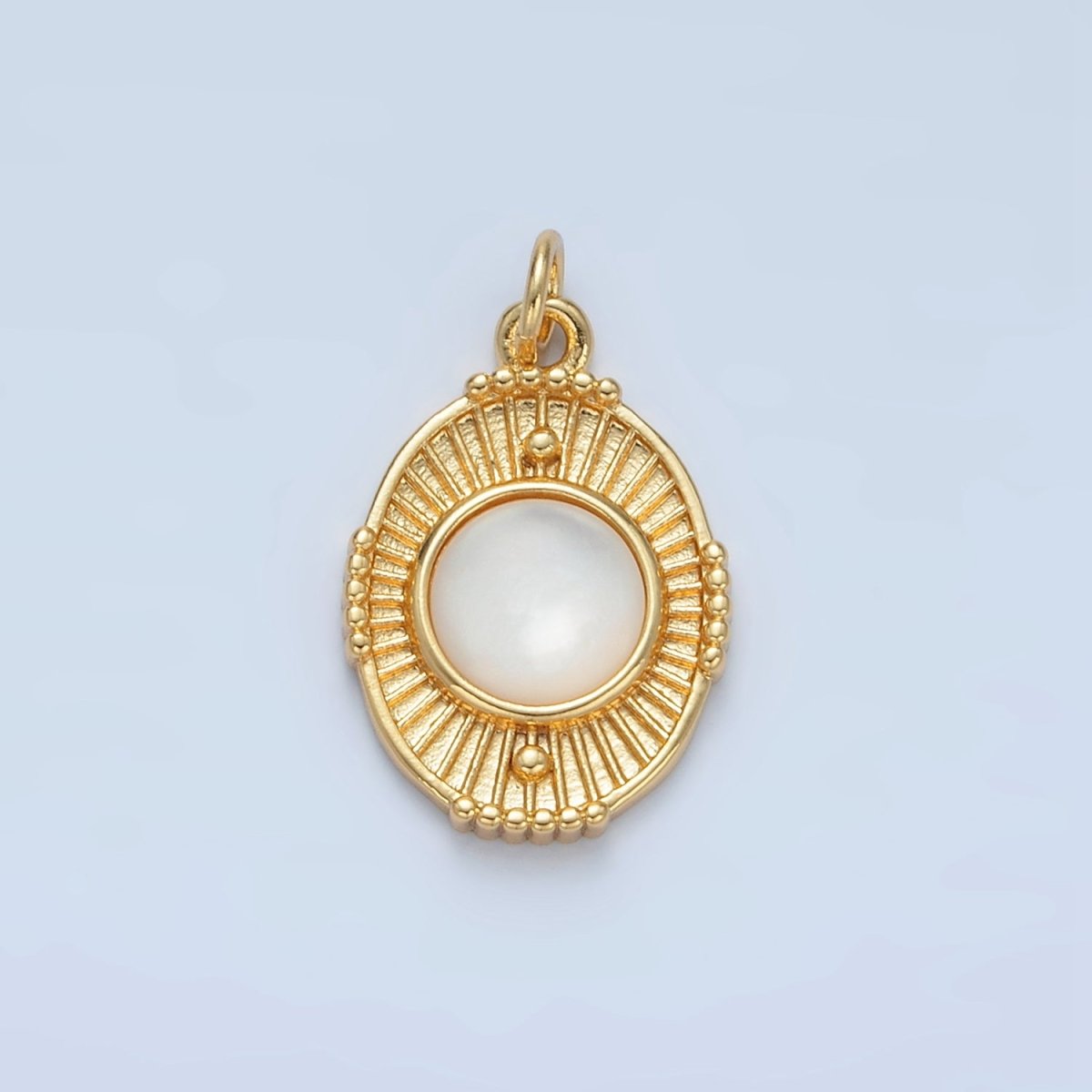 24K Gold Filled Shell Pearl, Carnelian Beaded Sunburst Oval Charm | X594 - DLUXCA